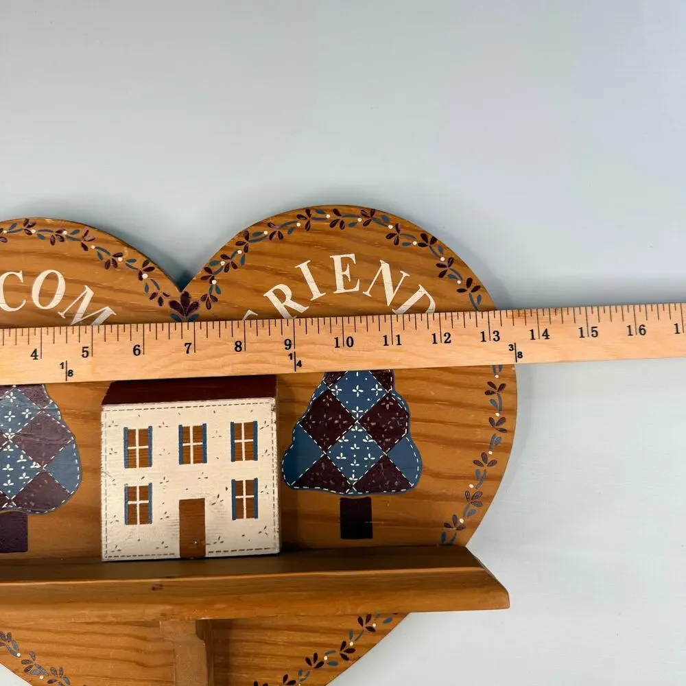 Vintage Welby Habersham Welcome Friends Heart Wall Shelf Farmhouse Folk Art 1987